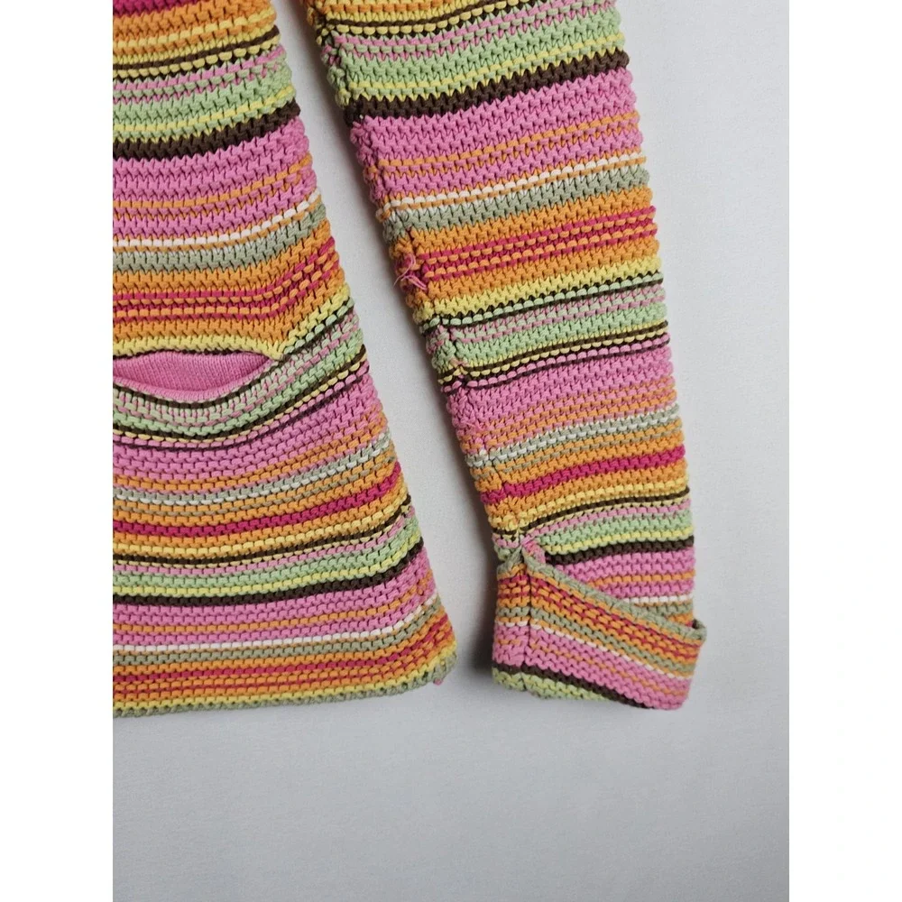 Vintage GAP Kids‎ Crochet Knitted Rainbow Button Up Jacket Hoodie Girls XL 2005